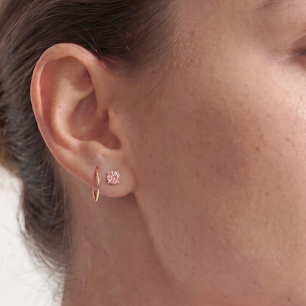 Pink Diamond Studs with 14KT White Gold / 1 Cut Diamond in 14KT White Gold / 1 view 3

