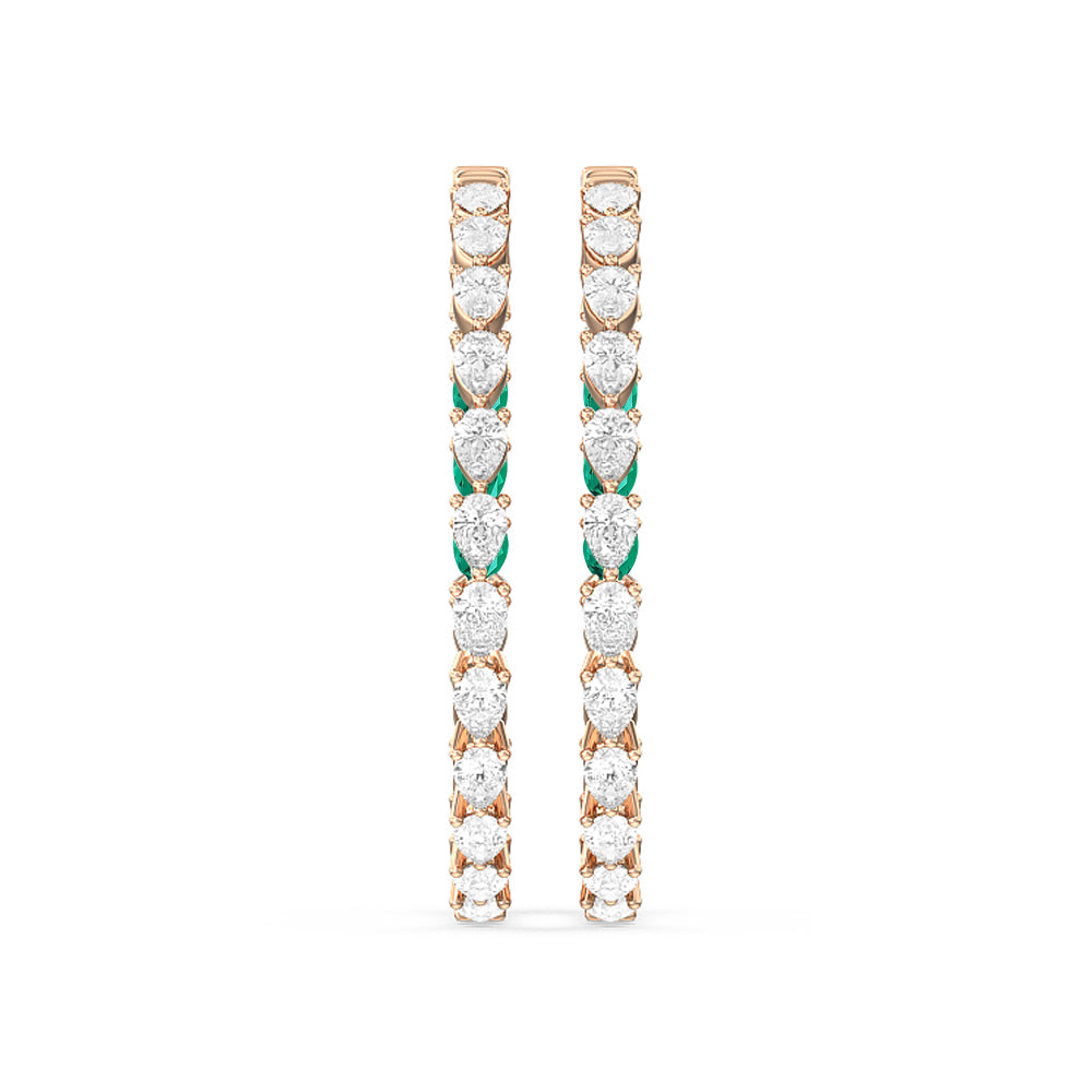 Pear Diamond And Created Emerald Inside-Out Large Hoop Earrings with 14KT Rose Gold Cut Diamond in 14KT Rose Gold view 3
