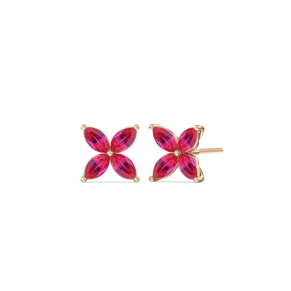 Ruby Wildflower Studs with 14KT Rose Gold Cut Diamond in 14KT Rose Gold view 1
