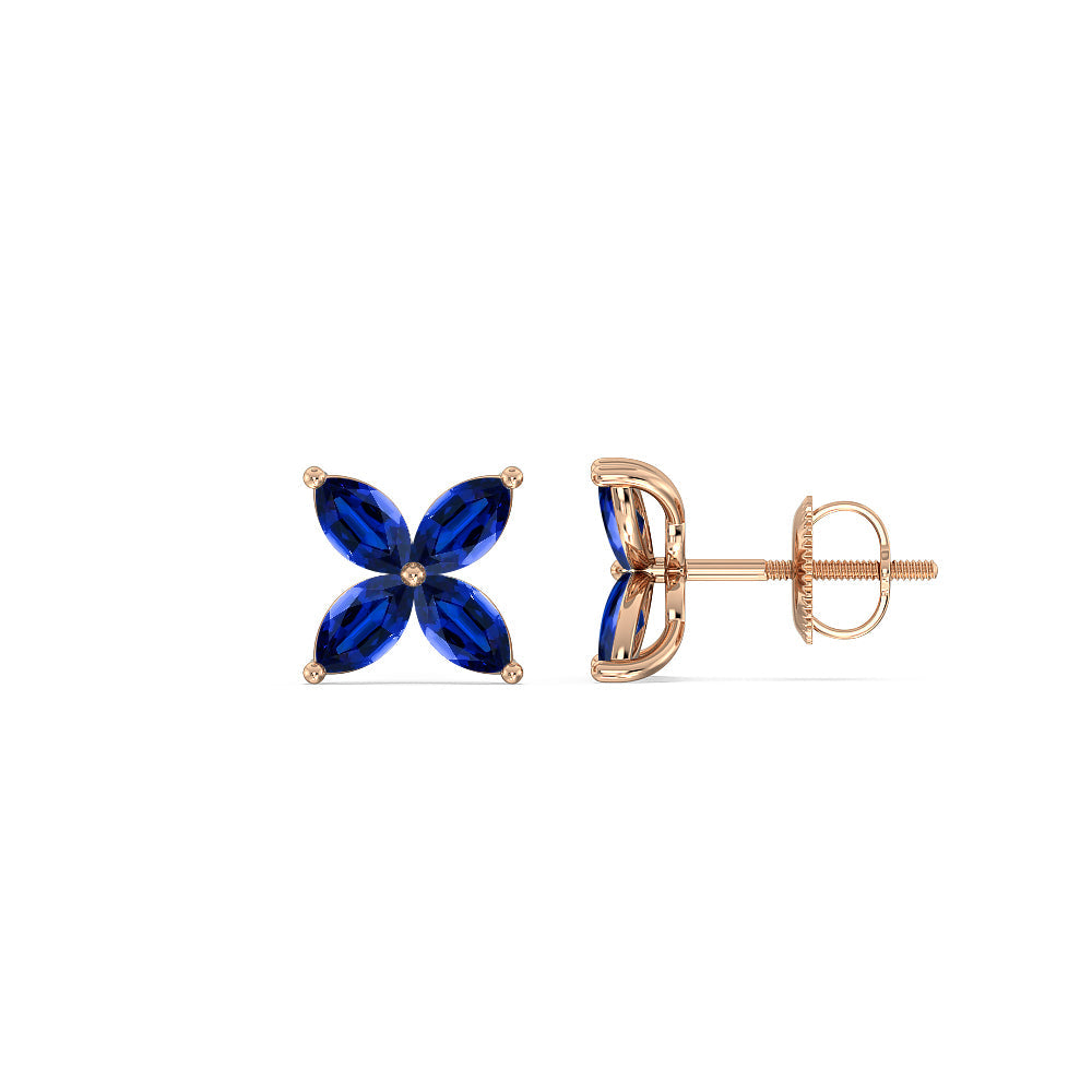 Sapphire Wildflower Studs with 14KT Rose Gold Cut Diamond in 14KT Rose Gold view 2
