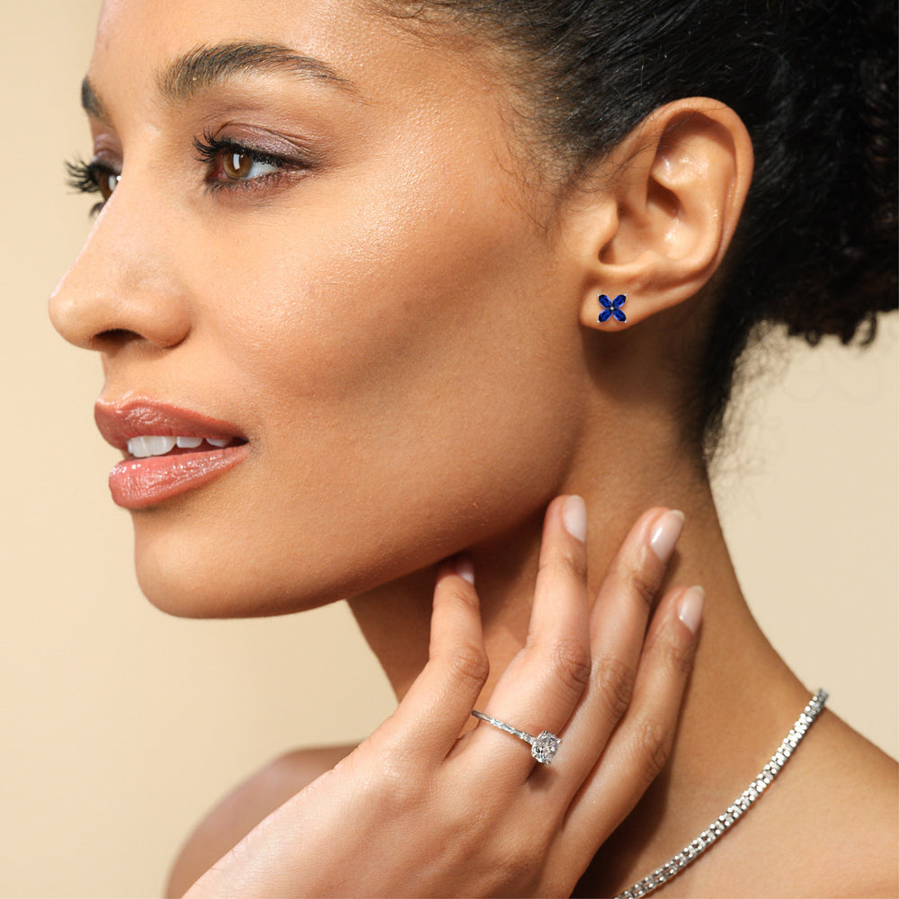 Model Wearing Sapphire Wildflower Studs view