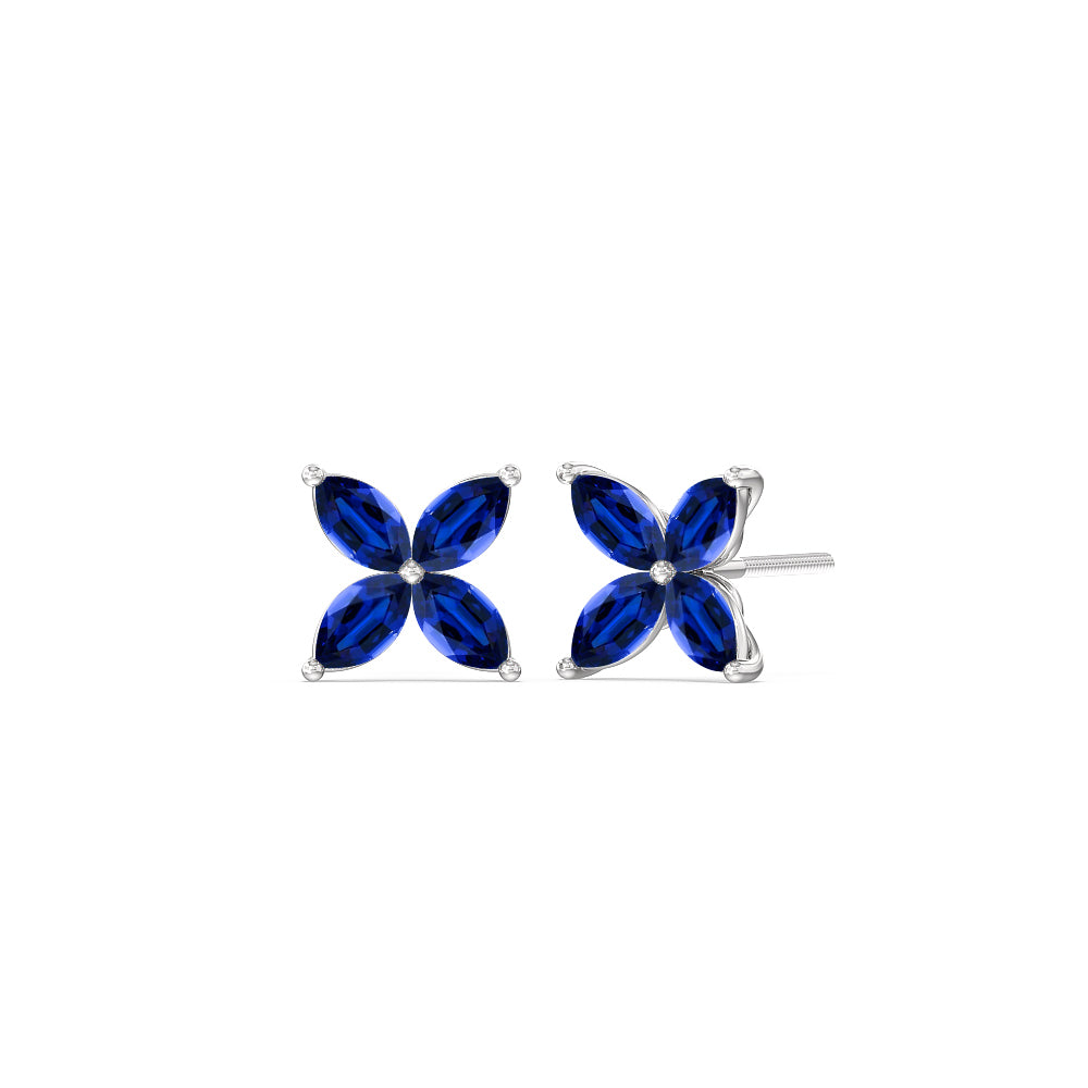 Sapphire Wildflower Studs with Sterling Silver Cut Diamond in 14KT Sterling Silver view 1
