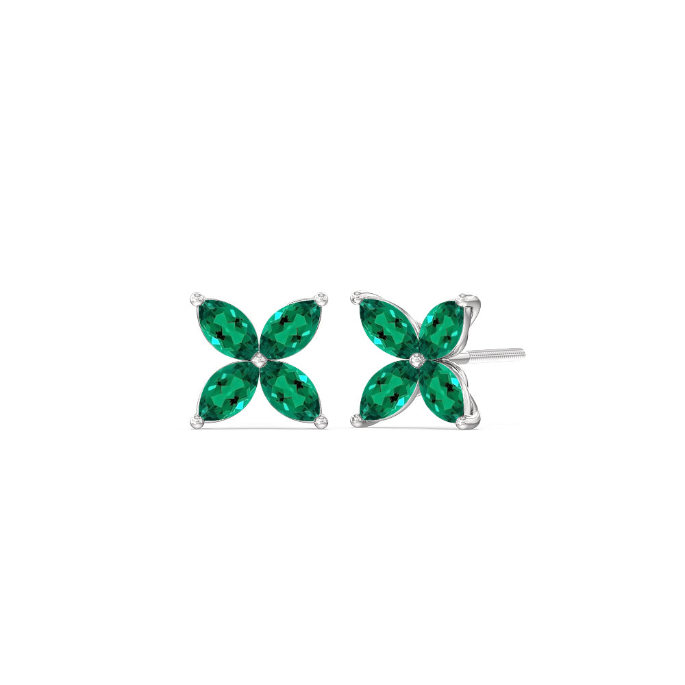 Emerald Wildflower Studs with 14KT White Gold Cut Diamond in 14KT White Gold view 1
