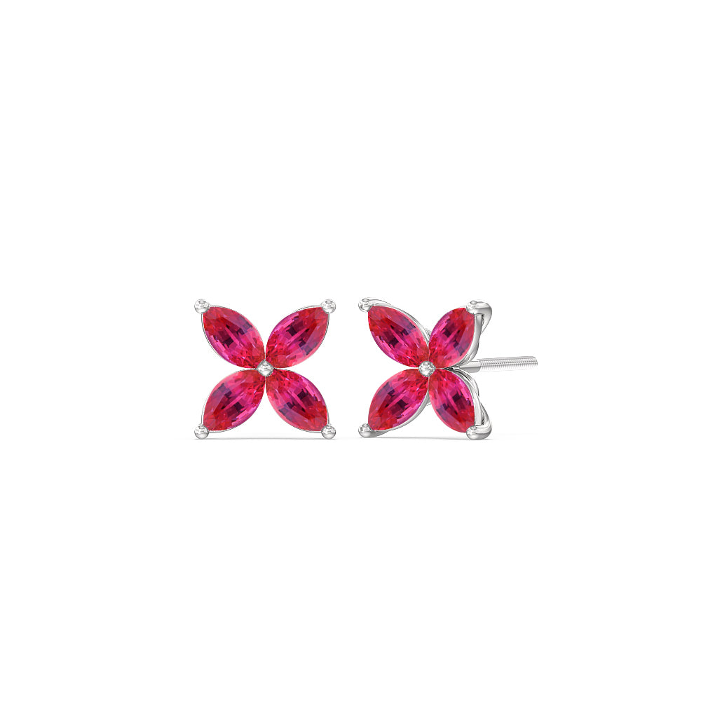 Ruby Wildflower Studs with Sterling Silver Cut Diamond in 14KT Sterling Silver view 1
