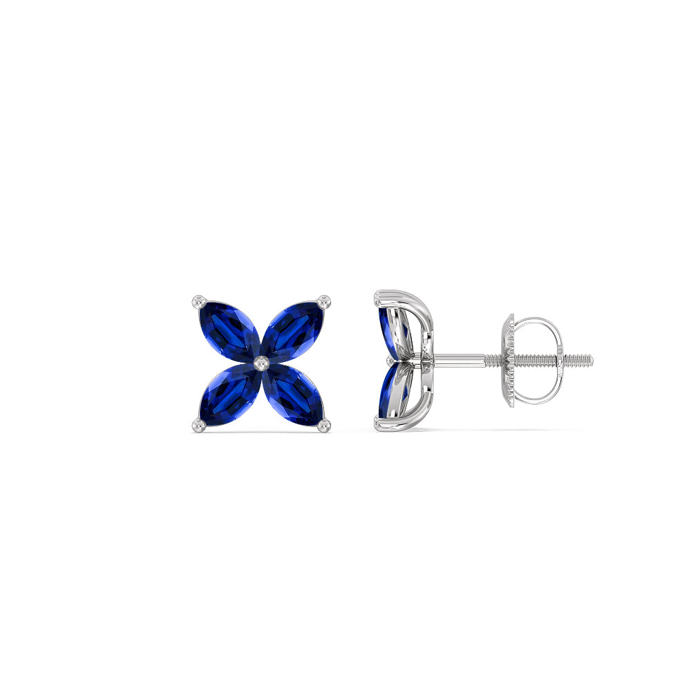 Sapphire Wildflower Studs with 14KT White Gold Cut Diamond in 14KT White Gold view 2
