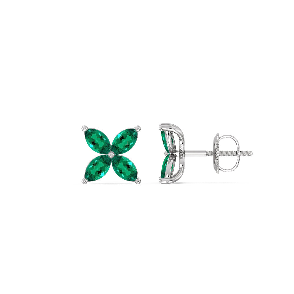 Emerald Wildflower Studs with 14KT White Gold Cut Diamond in 14KT White Gold view 2
