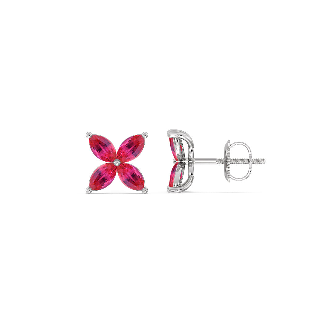 Ruby Wildflower Studs with 14KT White Gold Cut Diamond in 14KT White Gold view 2
