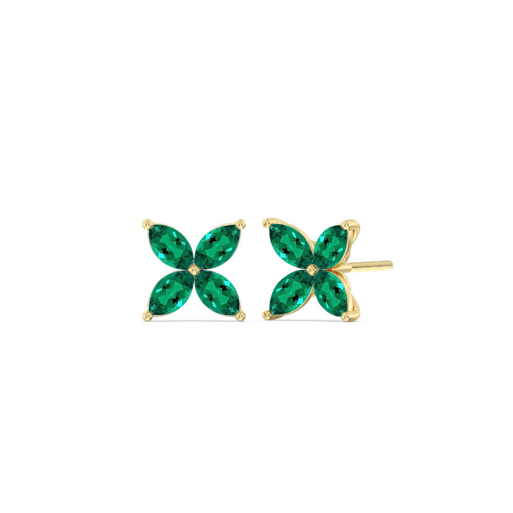 Emerald Wildflower Studs with 14KT Yellow Gold Cut Diamond in 14KT Yellow Gold view 1
