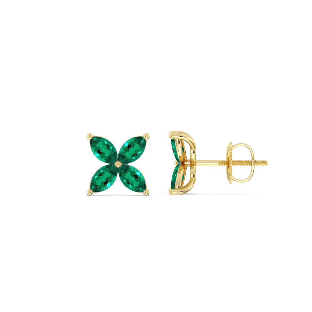 Emerald Wildflower Studs with 14KT Yellow Gold Cut Diamond in 14KT Yellow Gold view 2
