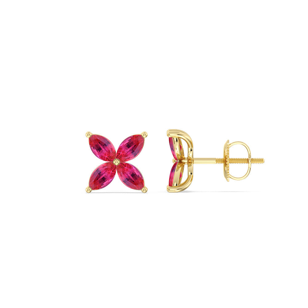 Ruby Wildflower Studs with 14KT Yellow Gold Cut Diamond in 14KT Yellow Gold view 2
