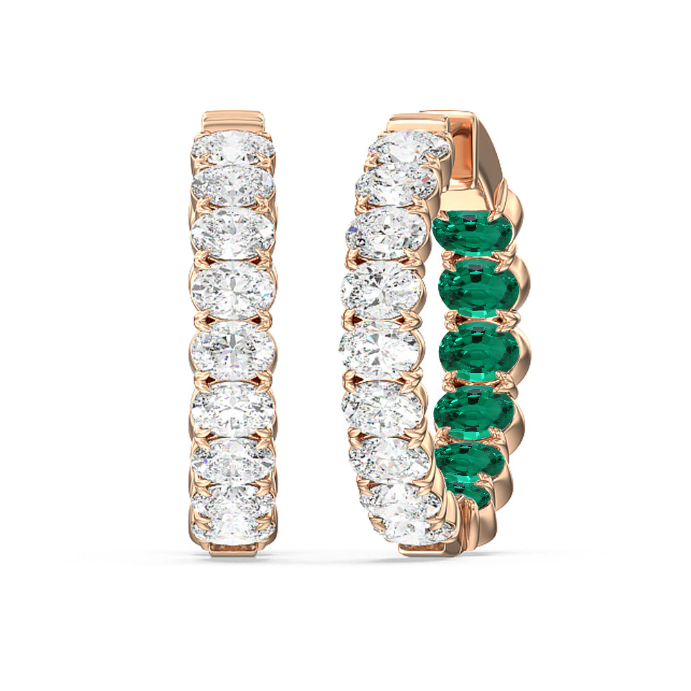 Inside-Out Oval Shape Diamond And Created Emerald Hoop Earring with 14KT Rose Gold Cut Diamond in 14KT Rose Gold view 1
