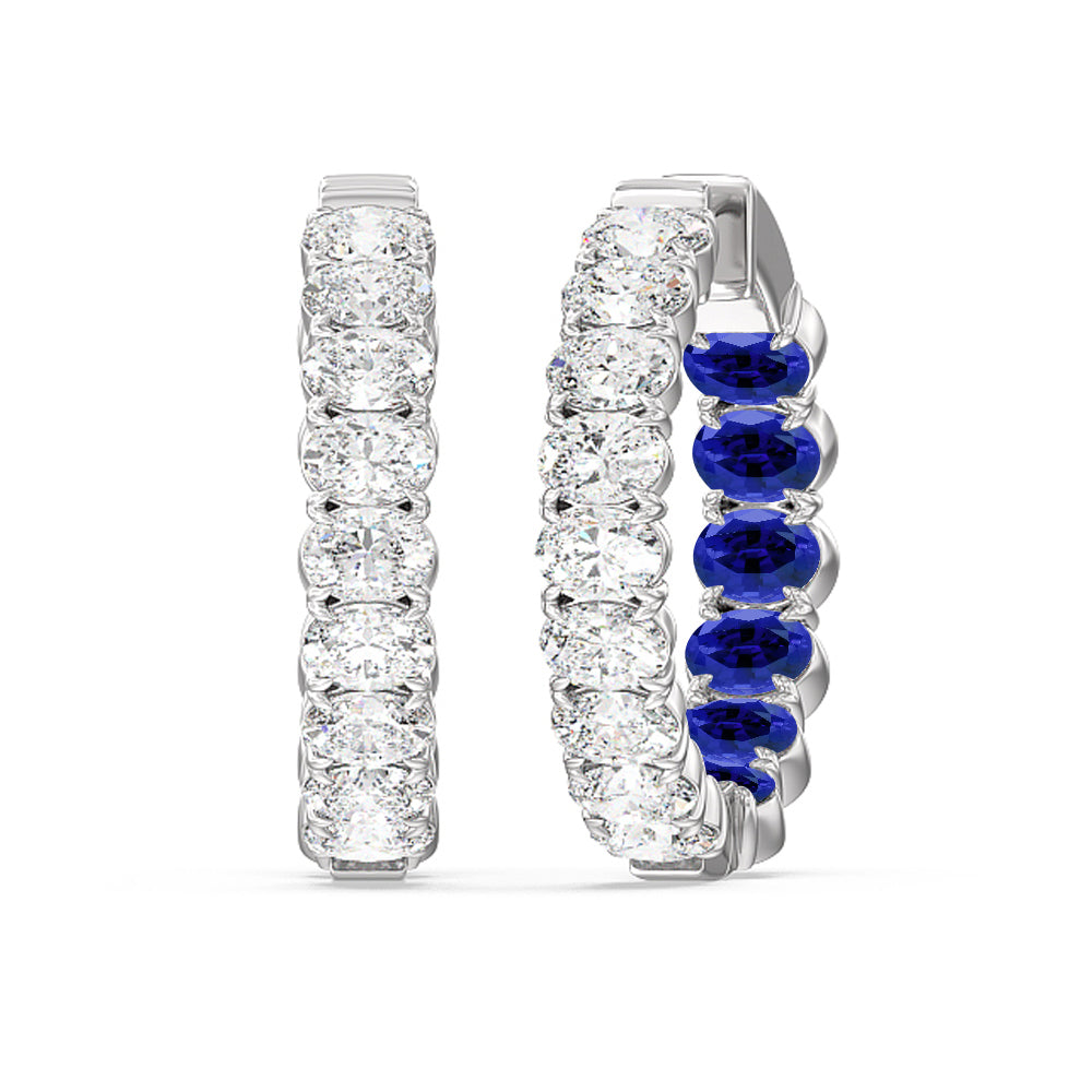 Inside-Out Oval Shape Diamond And Created Sapphire Hoop Earring with 14KT White Gold Cut Diamond in 14KT White Gold view 1
