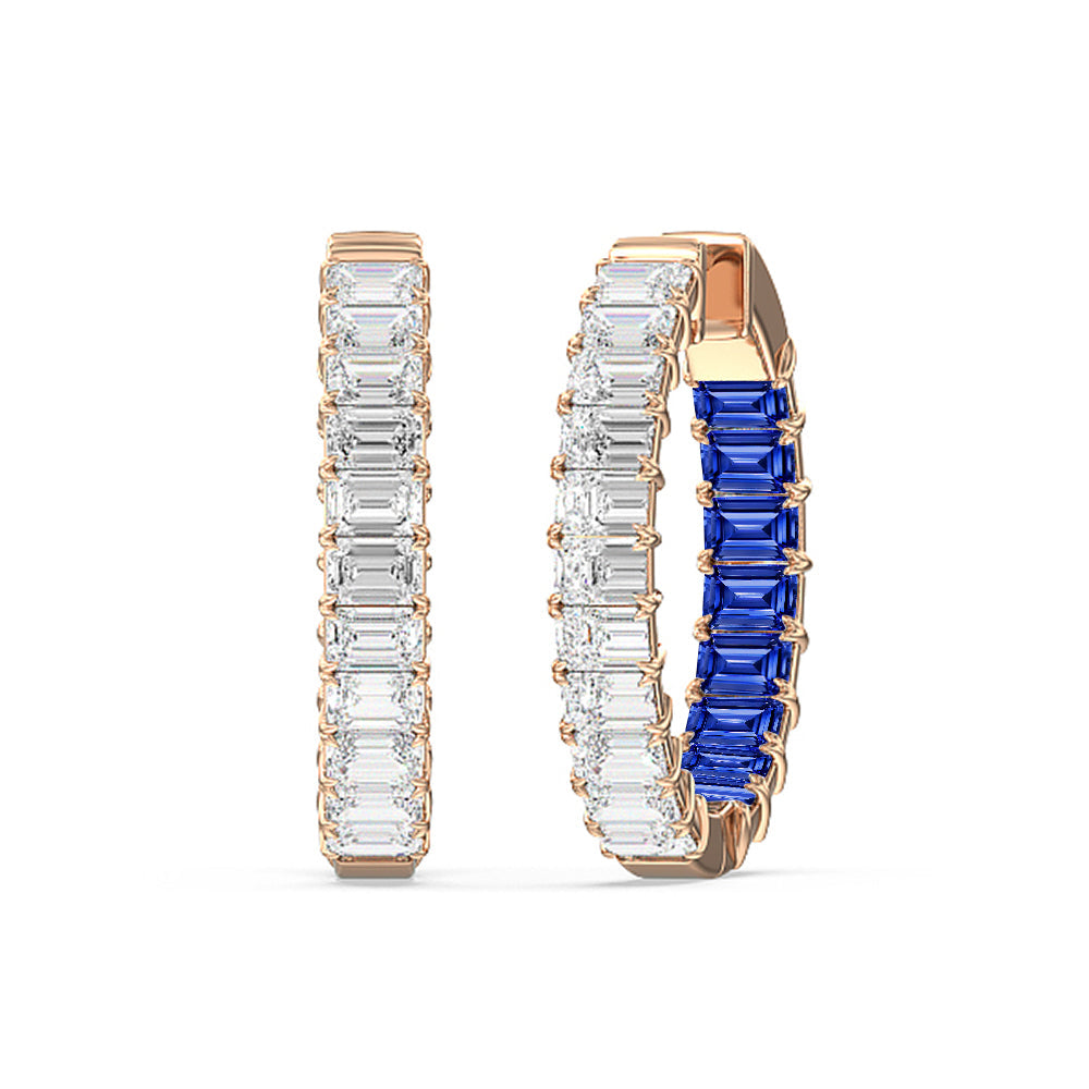 Inside-Out Emerald Shape Diamond And Created Sapphire Hoop Earring with 14KT Rose Gold Cut Diamond in 14KT Rose Gold view 1
