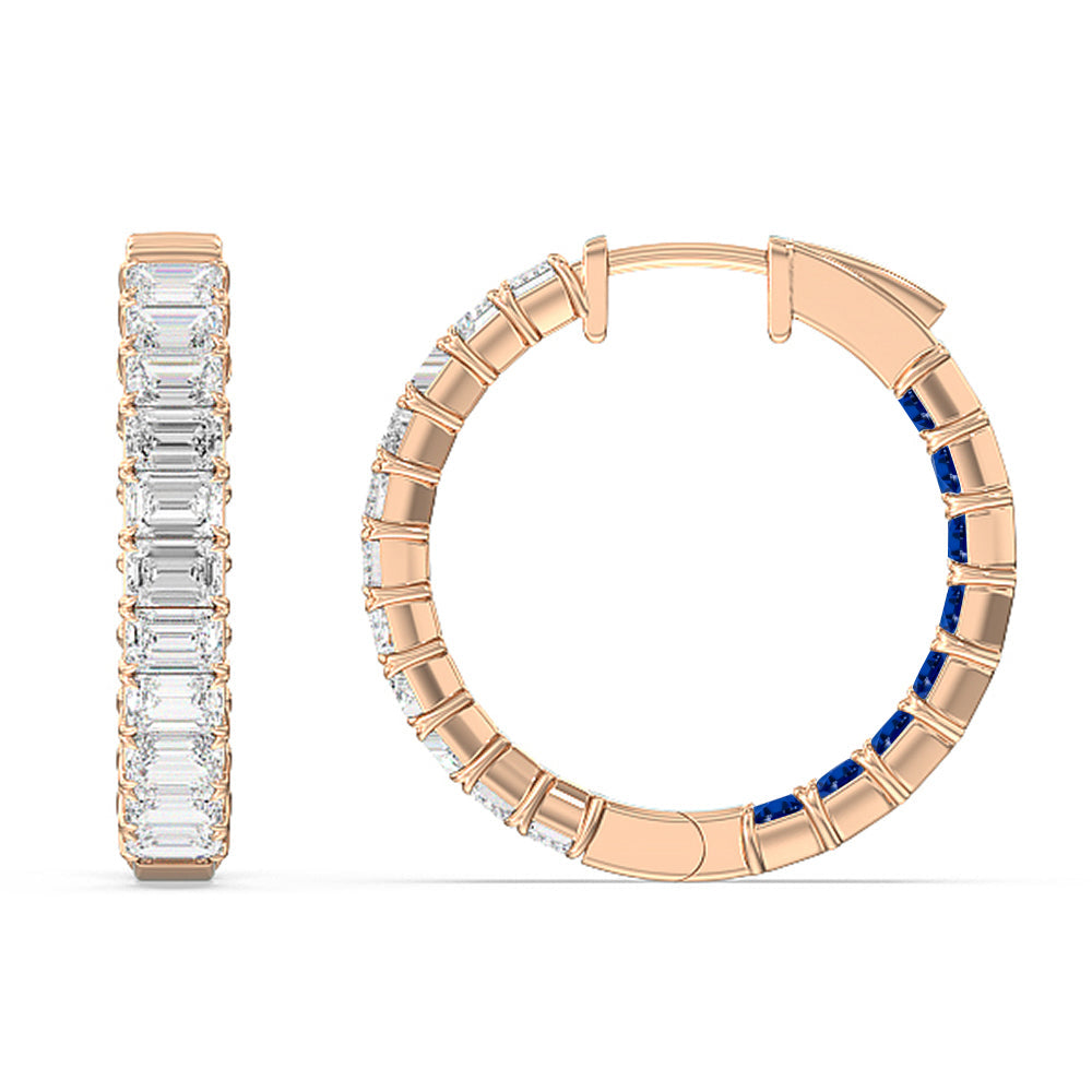 Inside-Out Emerald Shape Diamond And Created Sapphire Hoop Earring with 14KT Rose Gold Cut Diamond in 14KT Rose Gold view 2
