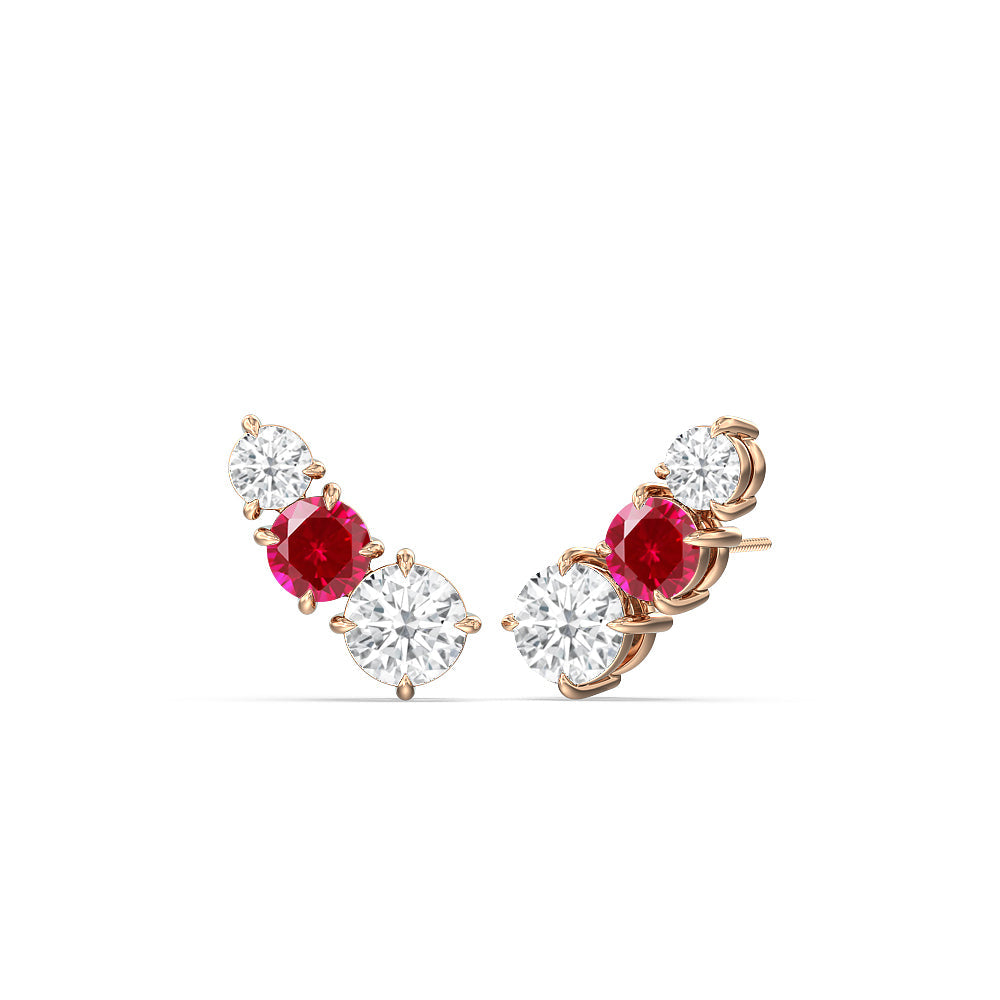 Trilogy Graduating Climber Diamond And Created Ruby Earrings with 14KT Rose Gold Cut Diamond in 14KT Rose Gold view 1
