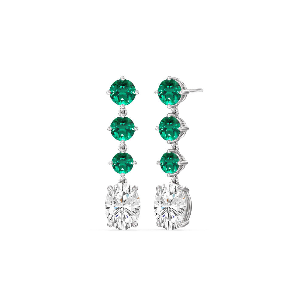 Elegance Oval Diamond And Created Emerald Dangler Earrings with 14KT White Gold Cut Diamond in 14KT White Gold view 1
