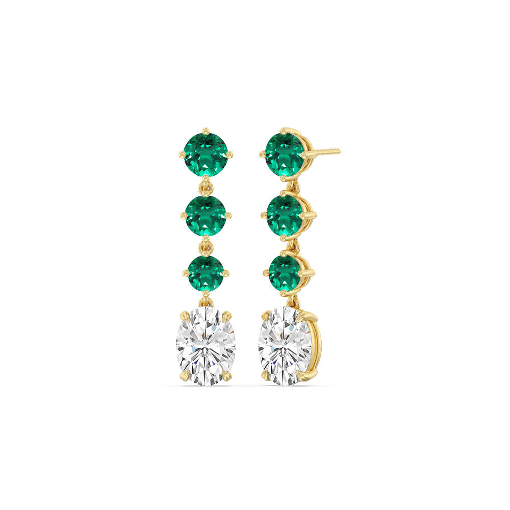 Elegance Oval Diamond And Created Emerald Dangler Earrings with 14KT Yellow Gold Cut Diamond in 14KT Yellow Gold view 1
