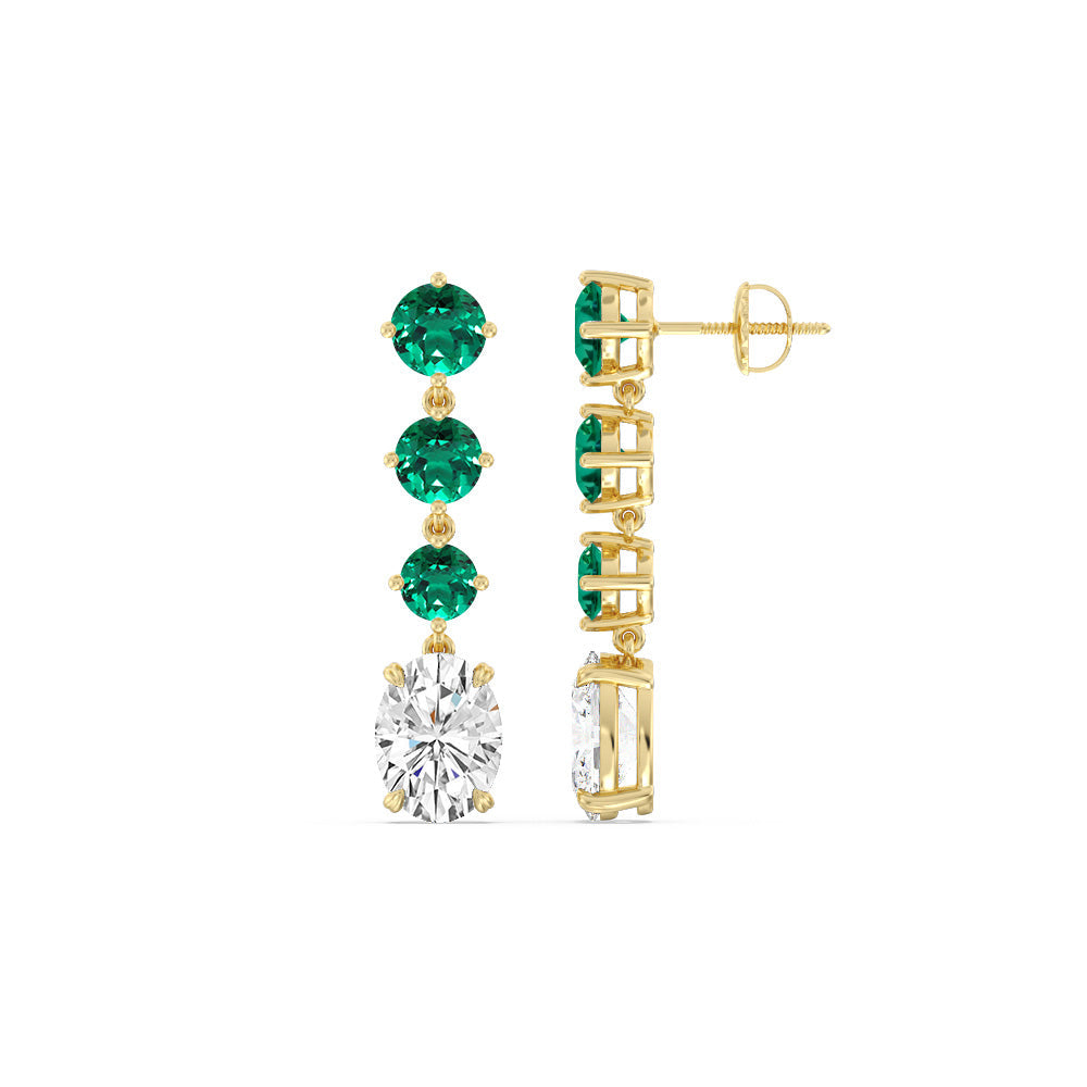 Elegance Oval Diamond And Created Emerald Dangler Earrings with 14KT Yellow Gold Cut Diamond in 14KT Yellow Gold view 2
