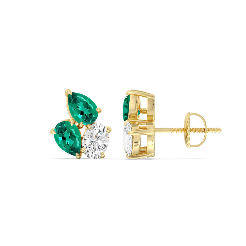 Trilogy Genesis Diamond And Created Emerald Earrings with 14KT Yellow Gold Cut Diamond in 14KT Yellow Gold view 2

