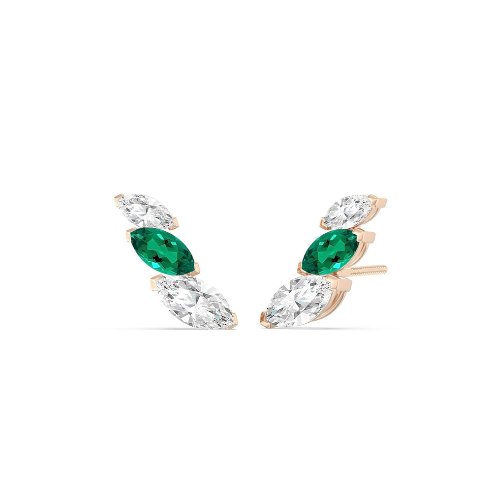 Trilogy Marquise Diamond And Created Emerald Climber Earrings with 14KT Rose Gold Cut Diamond in 14KT Rose Gold view 1
