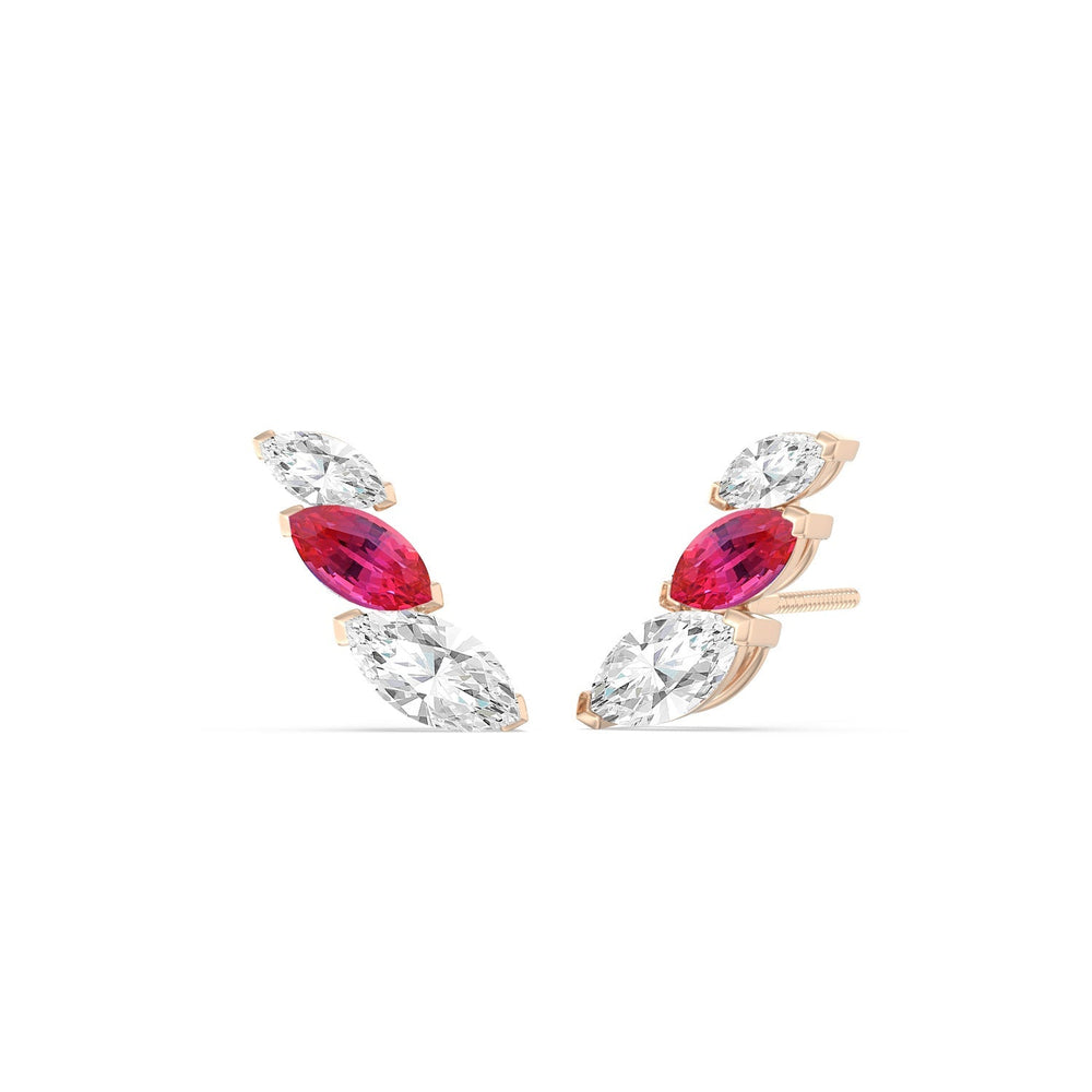 Trilogy Marquise Diamond And Created Ruby Climber Earrings with 14KT Rose Gold Cut Diamond in 14KT Rose Gold view 1
