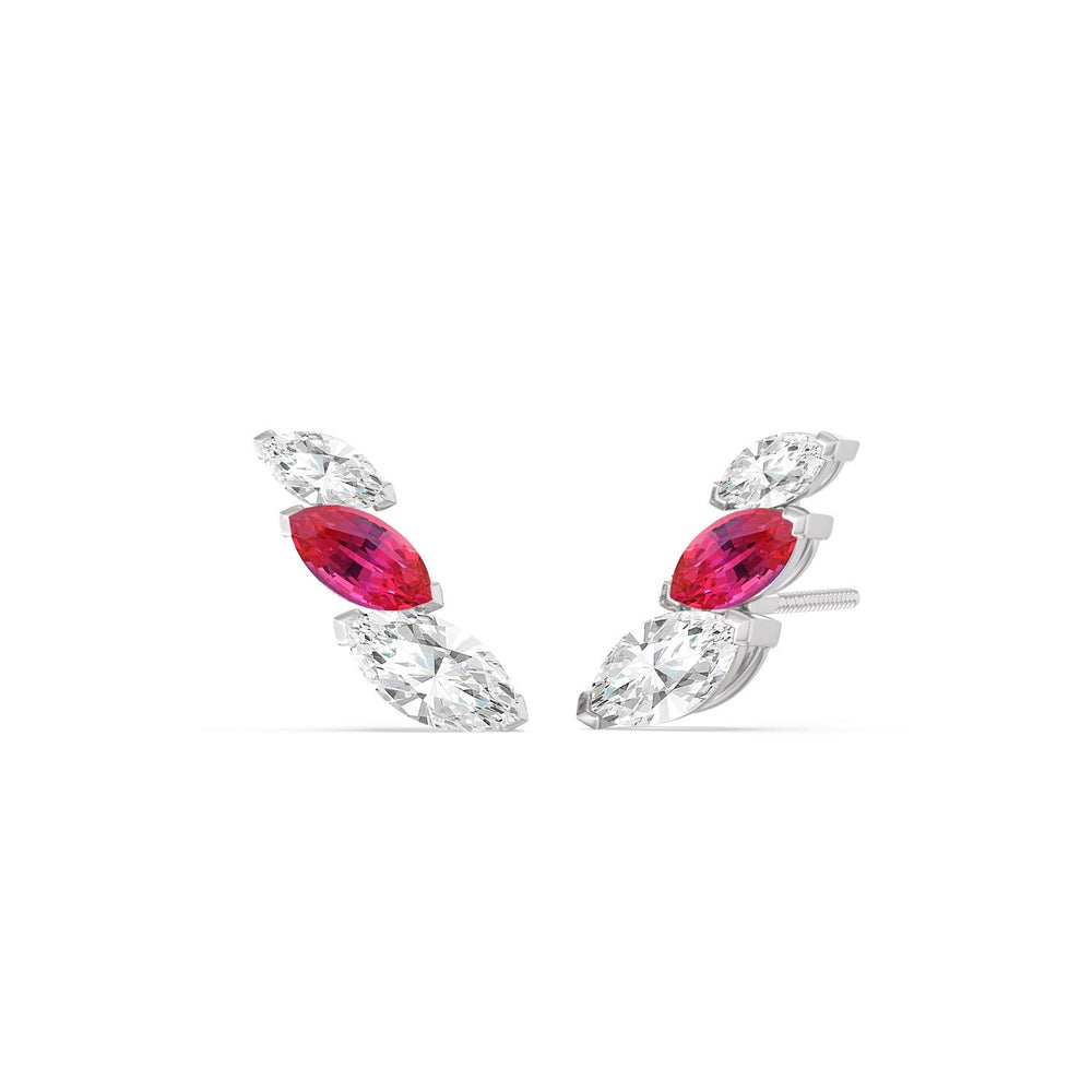 Trilogy Marquise Diamond And Created Ruby Climber Earrings with 14KT White Gold Cut Diamond in 14KT White Gold view 1
