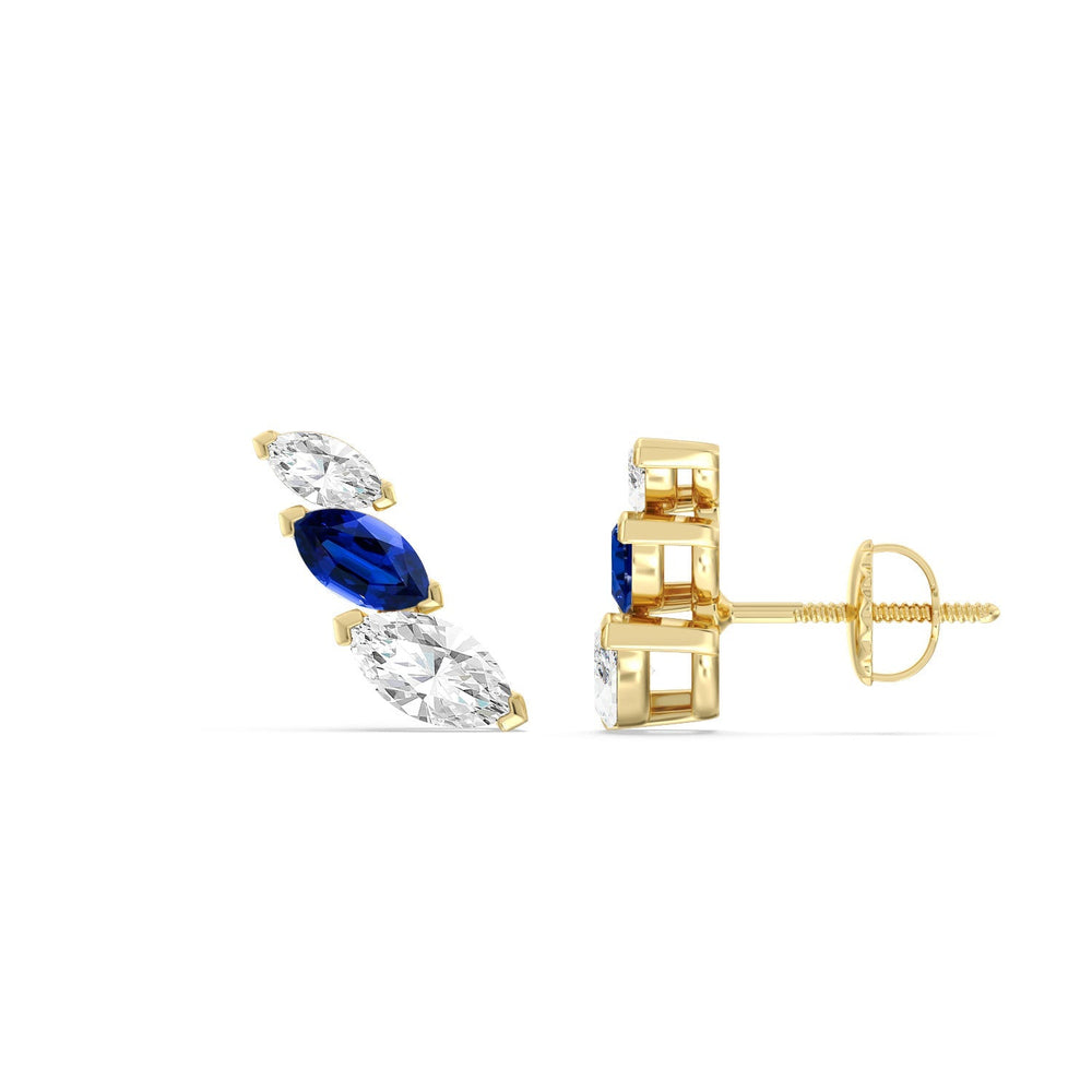 Trilogy Marquise Diamond And Created Sapphire Climber Earrings with 14KT Yellow Gold Cut Diamond in 14KT Yellow Gold view 2
