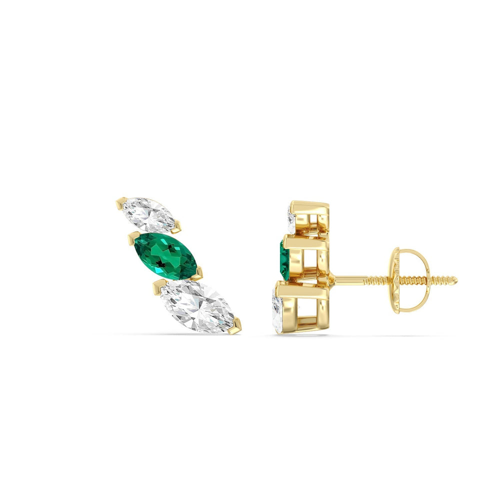 Trilogy Marquise Diamond And Created Emerald Climber Earrings with 14KT Yellow Gold Cut Diamond in 14KT Yellow Gold view 2
