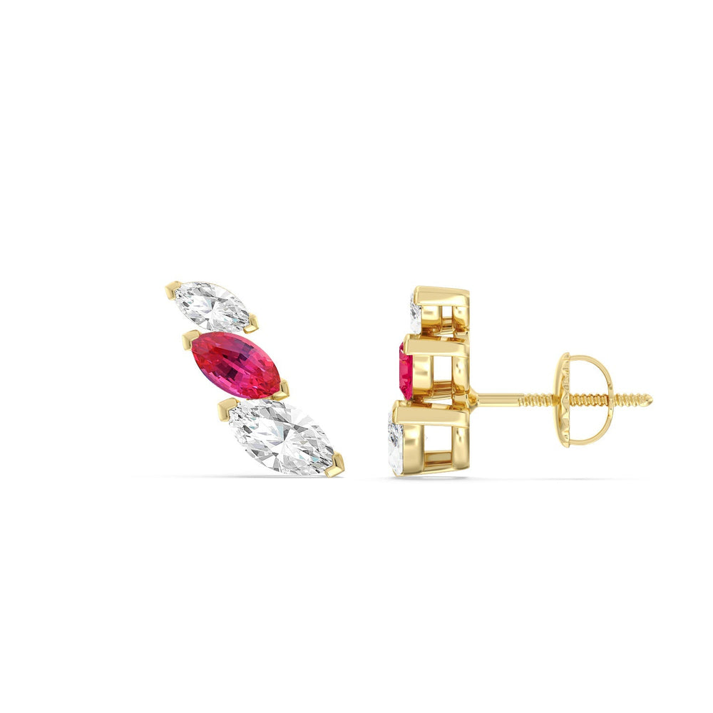 Trilogy Marquise Diamond And Created Ruby Climber Earrings with 14KT Yellow Gold Cut Diamond in 14KT Yellow Gold view 2
