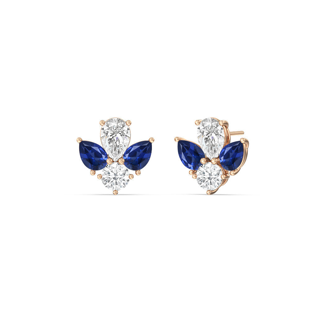 Classic Pear Created Sapphire And Round Diamonds Cluster Earrings with 14KT Rose Gold Cut Diamond in 14KT Rose Gold view 1
