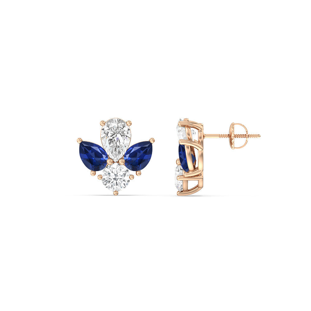 Classic Pear Created Sapphire And Round Diamonds Cluster Earrings with 14KT Rose Gold Cut Diamond in 14KT Rose Gold view 2
