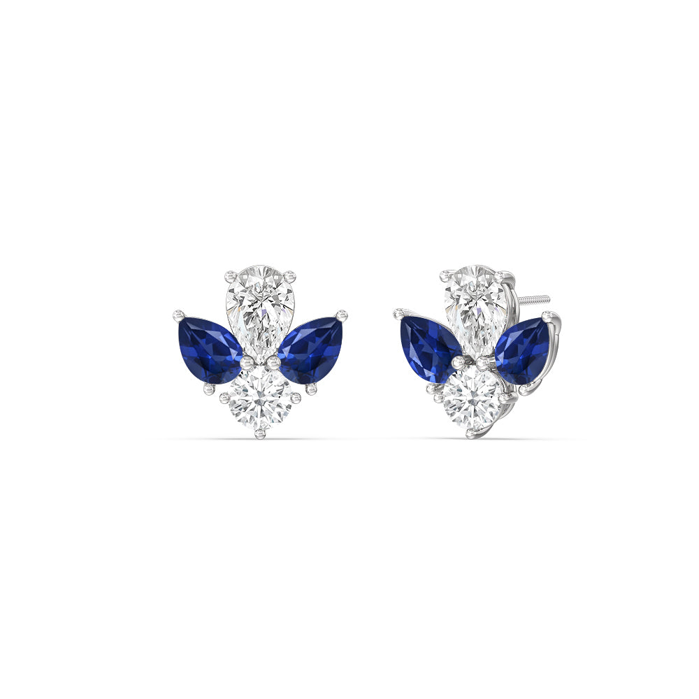 Classic Pear Created Sapphire And Round Diamonds Cluster Earrings with 14KT White Gold Cut Diamond in 14KT White Gold view 1
