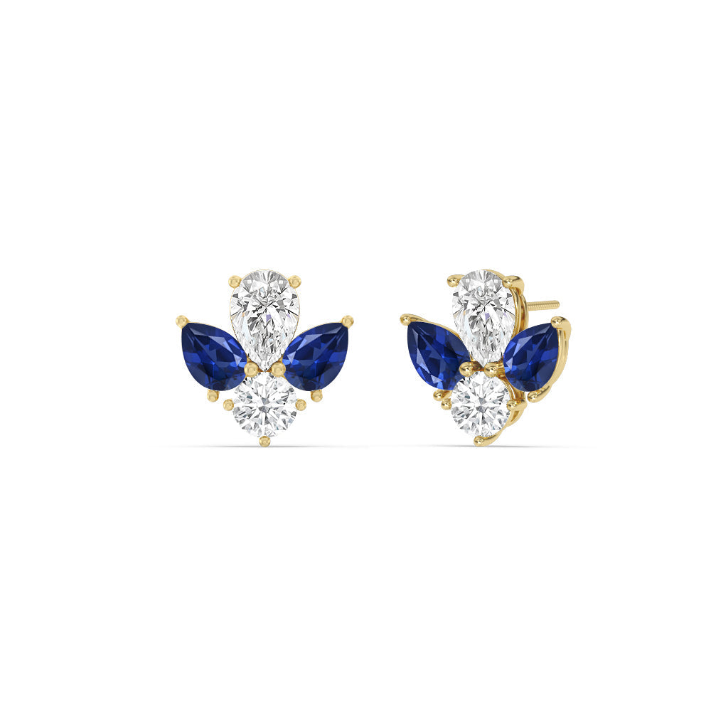 Classic Pear Created Sapphire And Round Diamonds Cluster Earrings with 14KT Yellow Gold Cut Diamond in 14KT Yellow Gold view 1
