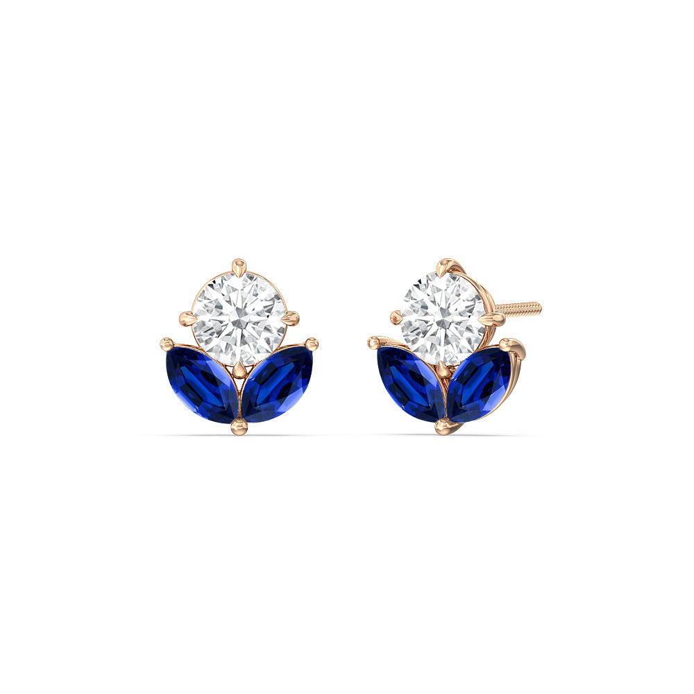 Classic Kite Set Round Diamond And Marquise Created Sapphire Earring with 14KT Rose Gold Cut Diamond in 14KT Rose Gold view 1
