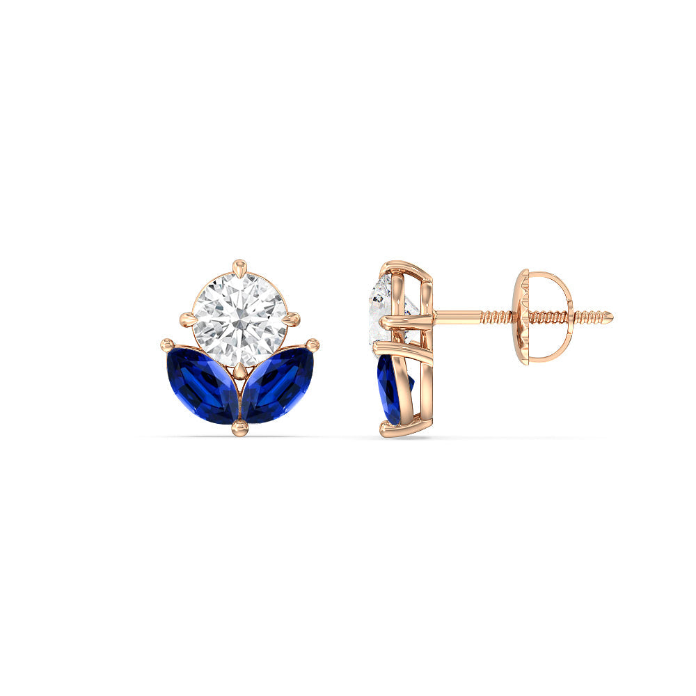 Classic Kite Set Round Diamond And Marquise Created Sapphire Earring with 14KT Rose Gold Cut Diamond in 14KT Rose Gold view 2
