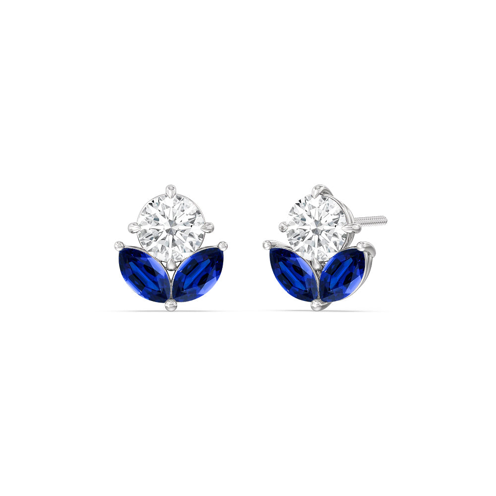Sapphire Tulip Studs with Sterling Silver Cut Diamond in 14KT Sterling Silver view 1
