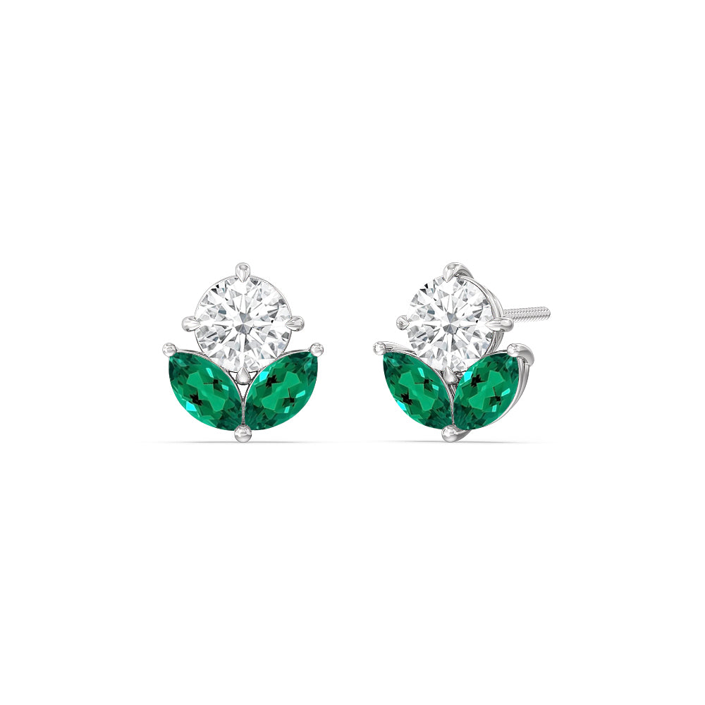 Classic Kite Set Round Diamond And Marquise Created Emerald Earring with 14KT White Gold Cut Diamond in 14KT White Gold view 1

