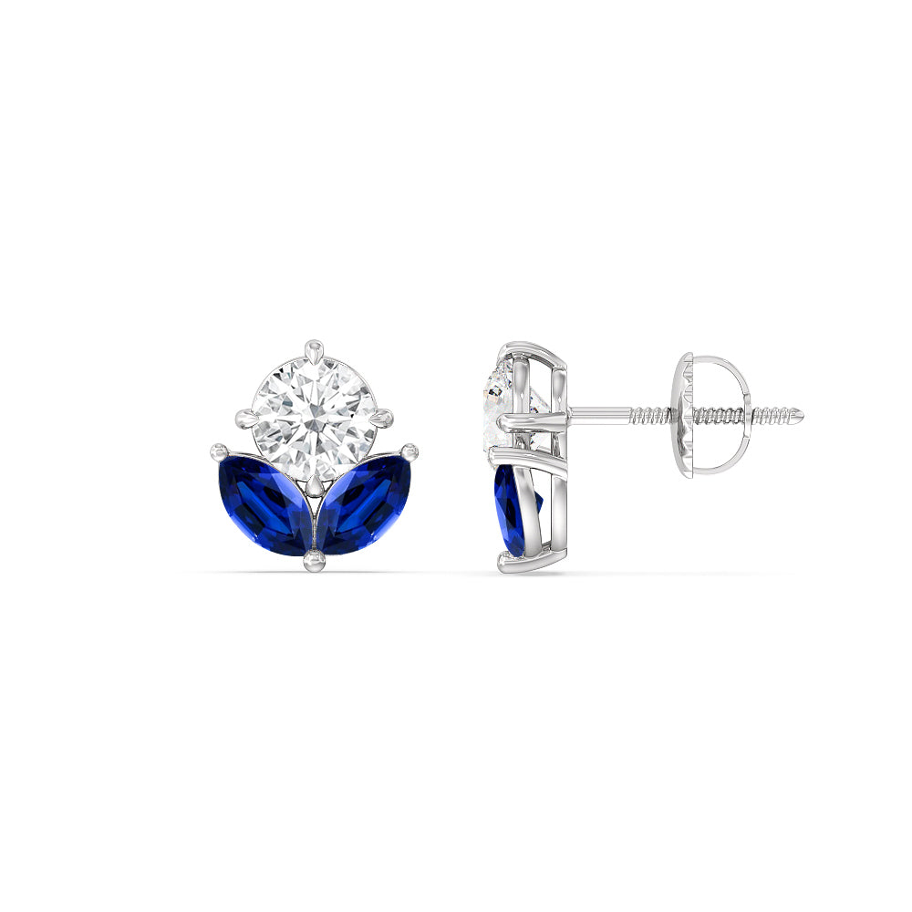 Sapphire Tulip Studs with Sterling Silver Cut Diamond in 14KT Sterling Silver view 2
