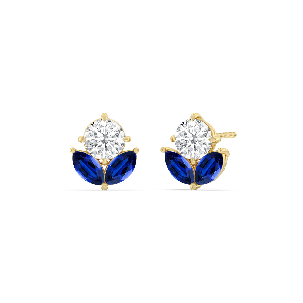 Classic Kite Set Round Diamond And Marquise Created Sapphire Earring with 14KT Yellow Gold Cut Diamond in 14KT Yellow Gold view 1
