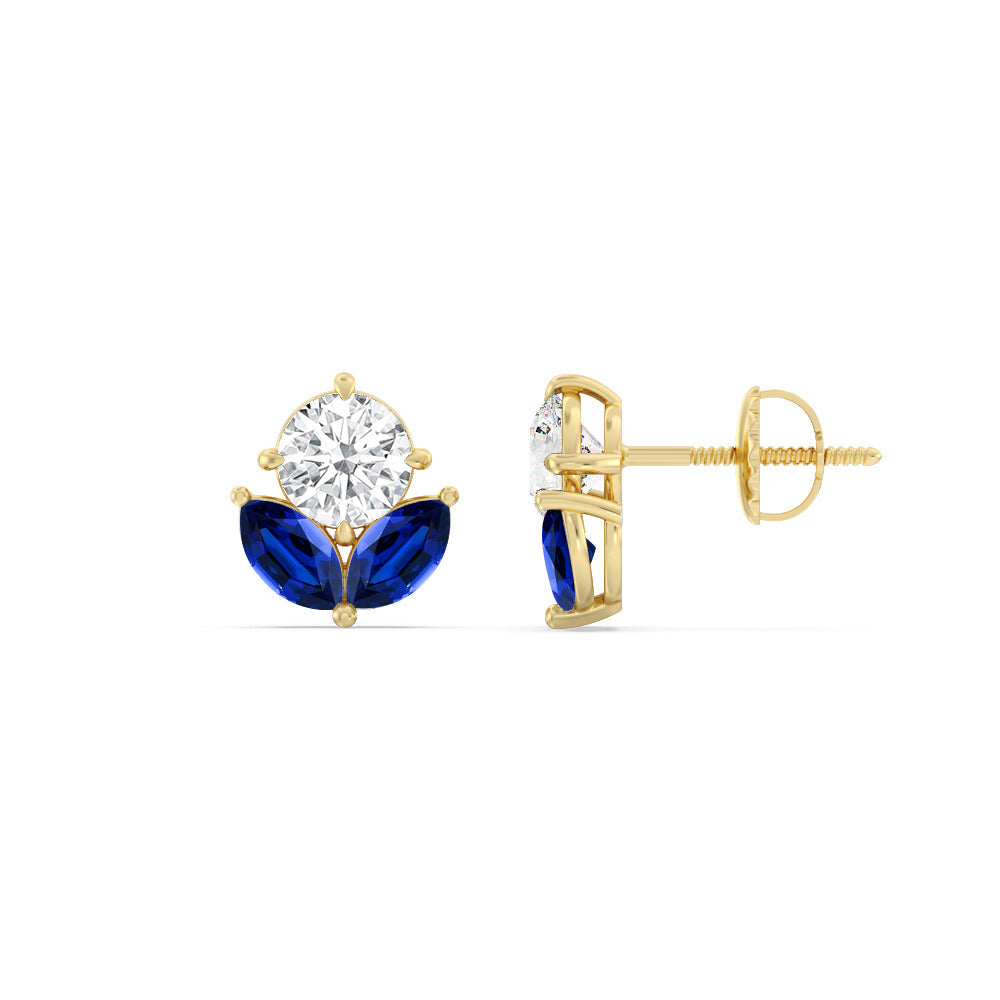 Classic Kite Set Round Diamond And Marquise Created Sapphire Earring with 14KT Yellow Gold Cut Diamond in 14KT Yellow Gold view 2
