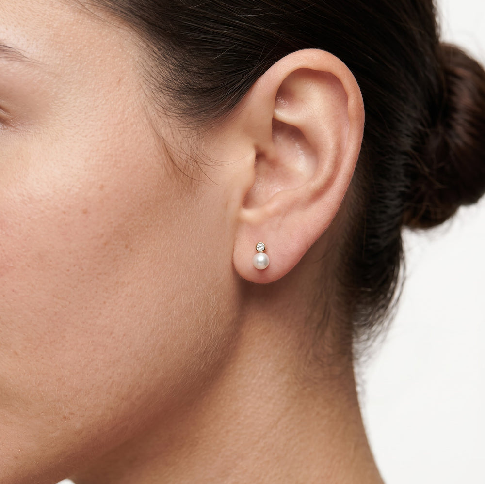 Pearl Bezel Studs with 14KT Rose Gold / Lab / 1/20 Cut Diamond in 14KT Rose Gold / Lab / 1/20 view 2
