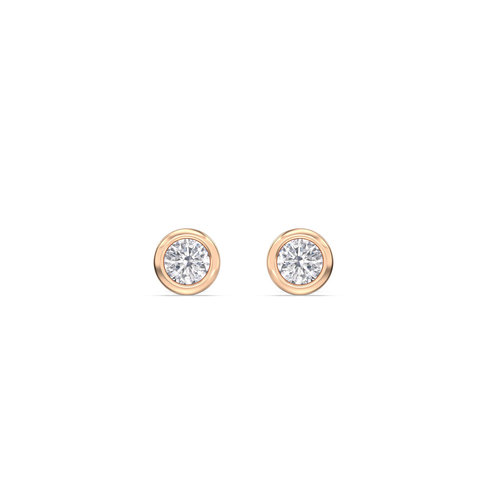 Round Bezel Flatback Studs with 14KT Rose Gold / Single Cut Diamond in 14KT Rose Gold / Single view 3
