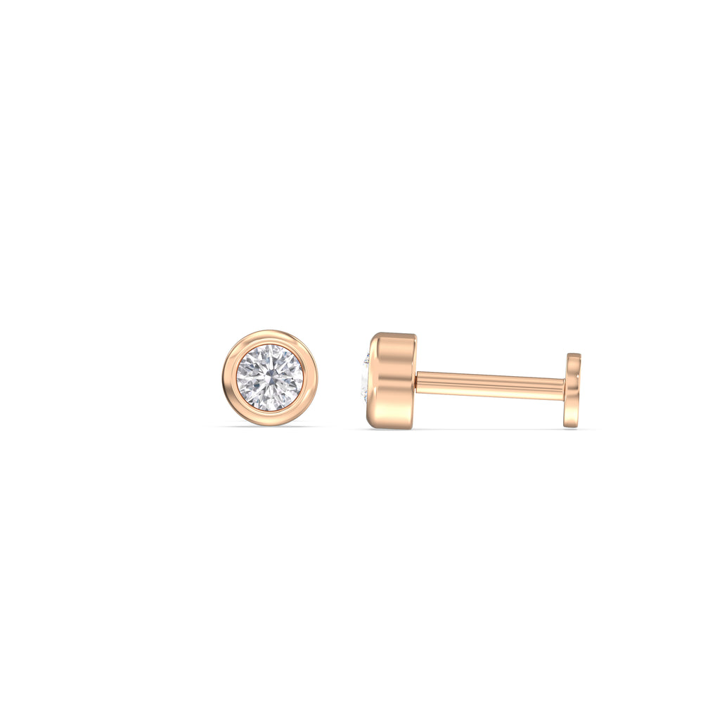 Round Bezel Flatback Studs with 14KT Rose Gold / Pair Cut Diamond in 14KT Rose Gold / Pair view 4
