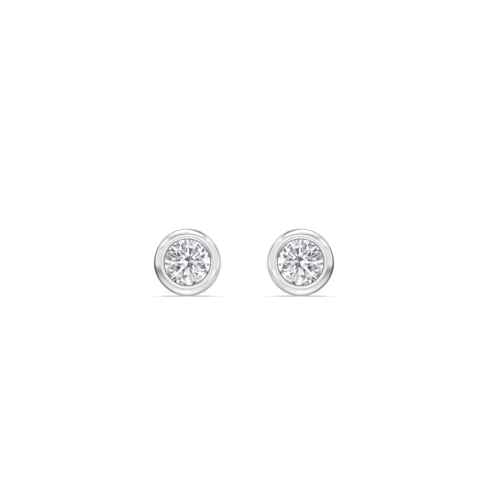 Round Bezel Flatback Studs with 14KT White Gold / Single Cut Diamond in 14KT White Gold / Single view 3
