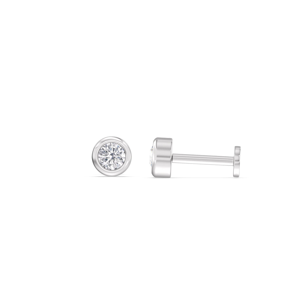 Round Bezel Flatback Studs with 14KT White Gold / Pair Cut Diamond in 14KT White Gold / Pair view 4
