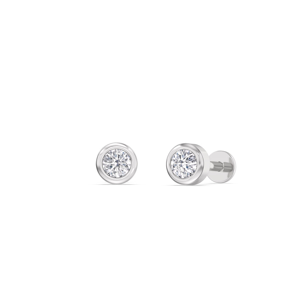 Round Bezel Flatback Studs with 14KT White Gold / Pair Cut Diamond in 14KT White Gold / Pair view 1
