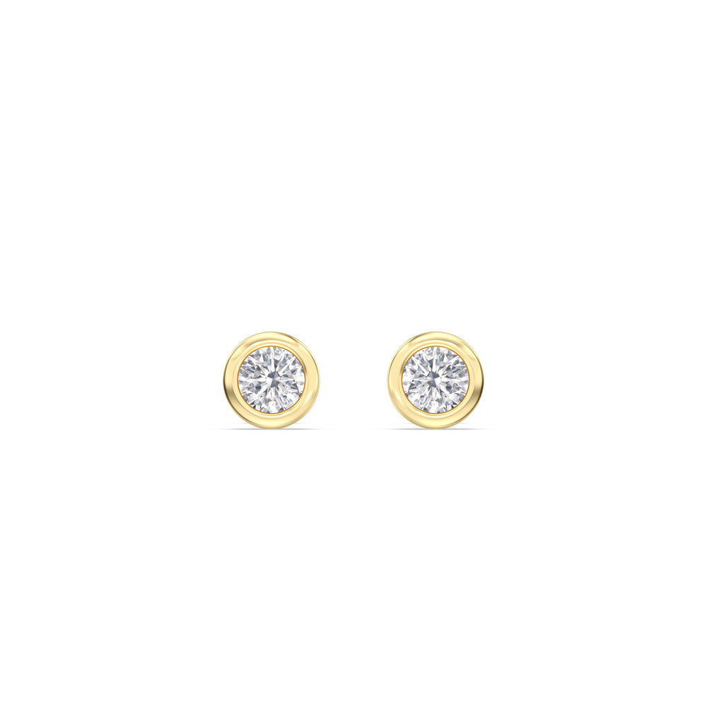 Round Bezel Flatback Studs with 14KT Yellow Gold / Pair Cut Diamond in 14KT Yellow Gold / Pair view 3

