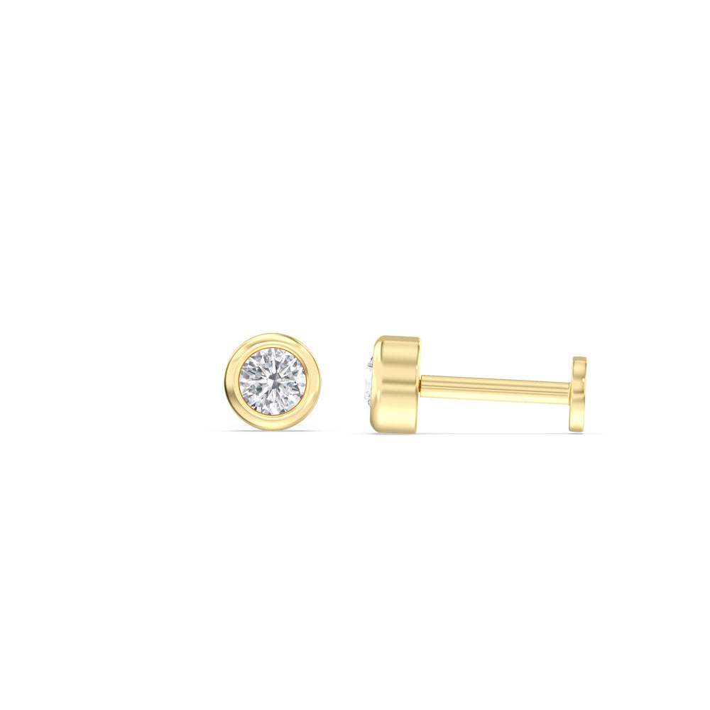 Round Bezel Flatback Studs with 14KT Yellow Gold / Pair Cut Diamond in 14KT Yellow Gold / Pair view 4
