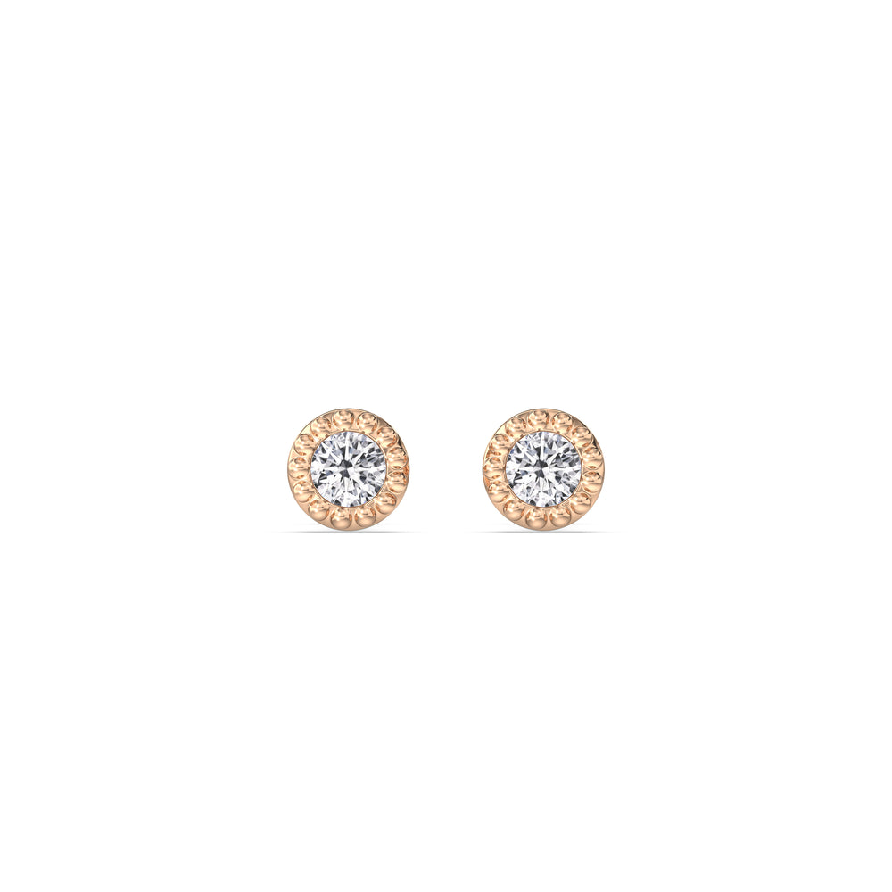 Round Beaded Flatback Studs with 14KT Rose Gold / Pair Cut Diamond in 14KT Rose Gold / Pair view 3
