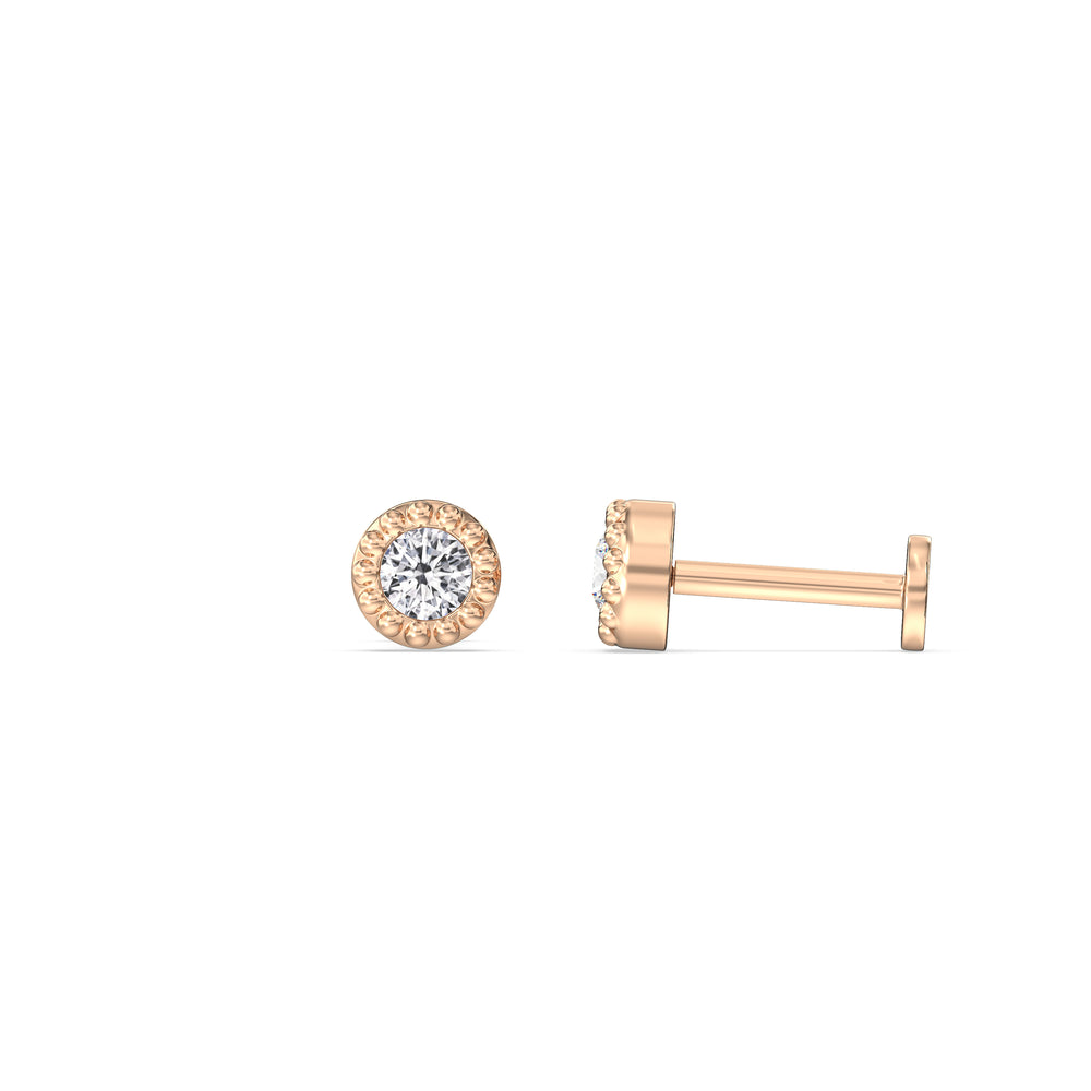 Round Beaded Flatback Studs with 14KT Rose Gold / Pair Cut Diamond in 14KT Rose Gold / Pair view 4
